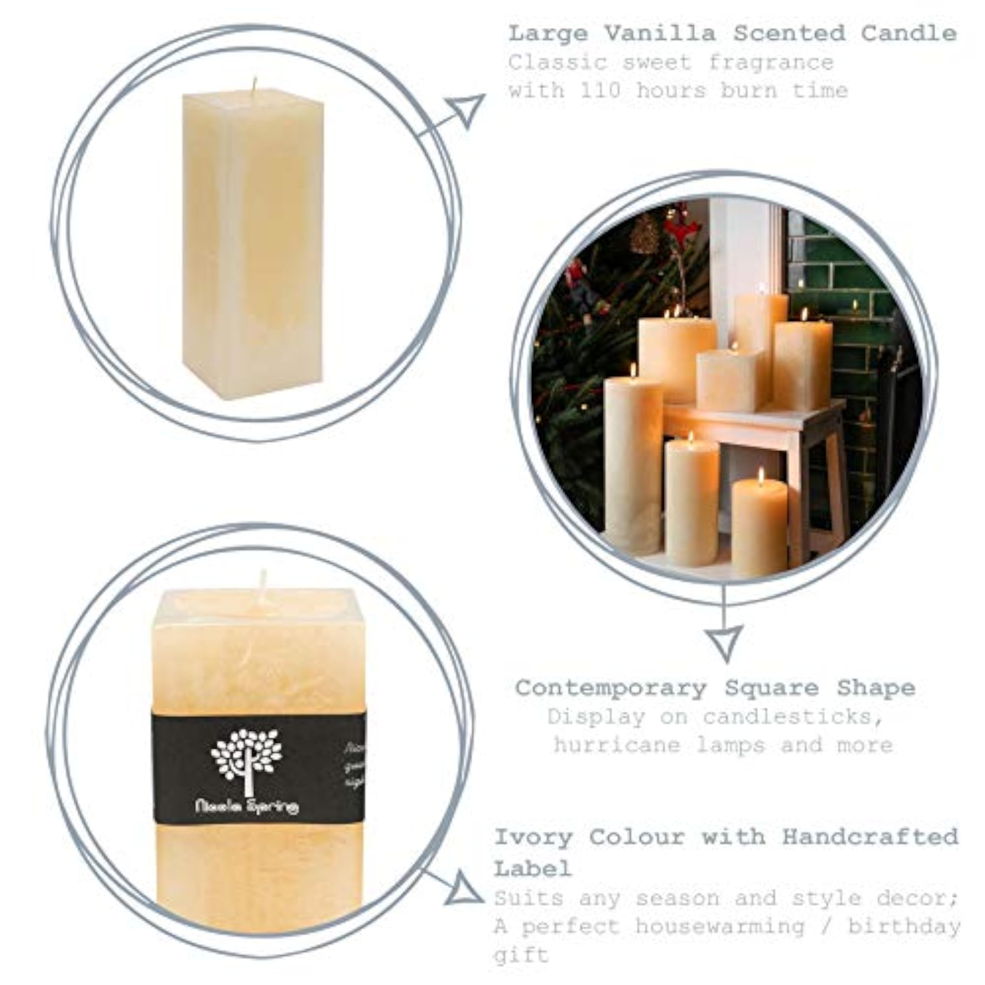 Vanilla Scented Single Wick Square Candle, 110hrs Burn Time