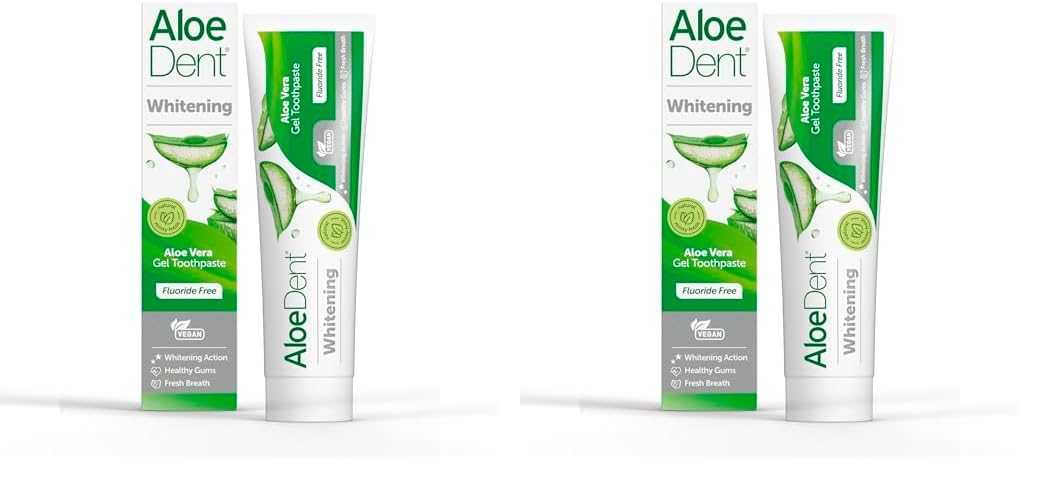 Aloe DentWhitening Aloe Vera Toothpaste Fluoride Free, Natural Action, Vegan, Cruelty Free, SLS Free, Naturally White, Healthy Gums, 100 ml (Pack of 2)