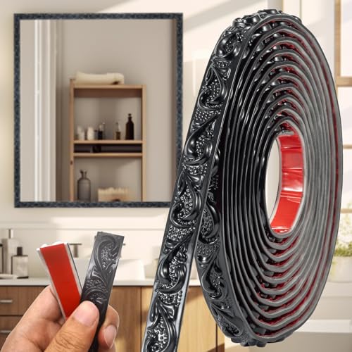 0.79 inch x 16.4ft Black Mirror Tape Border Peel and Stick Crown Molding Trim - Waterproof Bathroom Mirror Trim, Self-Adhesive Mirror Frame for Bathroom & Glass by KIJOU