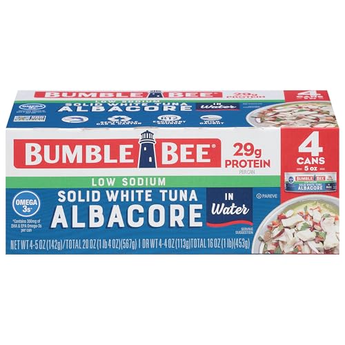Bumble Bee Low Sodium Solid White Albacore Tuna in Water, 5 oz (Pack of 4)