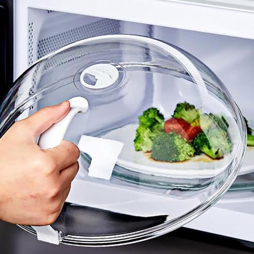 Microwave Cover, Microwave Splatter Cover - Reusable Food Cover with Steam Vents & Heat Resistants Handle, Microwave Dish Lid for Cooking, Clear Splashs Guard Fits Most Microwaves (White)