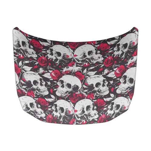 Image of Car Hood Cover, Car Bonnet Banner, Universal Fit, Elastic Polyester, Stretchable, Red Rose Skull Waterproof Automotive Hood Covers