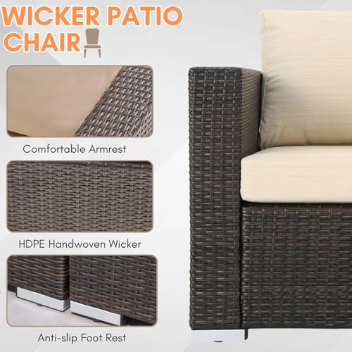 Image of Amazon Brand - Solimo Solara Outdoor 8 Seater Sofa Set | Balcony Sofa | Patio Furniture Sets | Conversation Sets | Wicker | Garden | Balcony | (New Dark Brown & Cream)