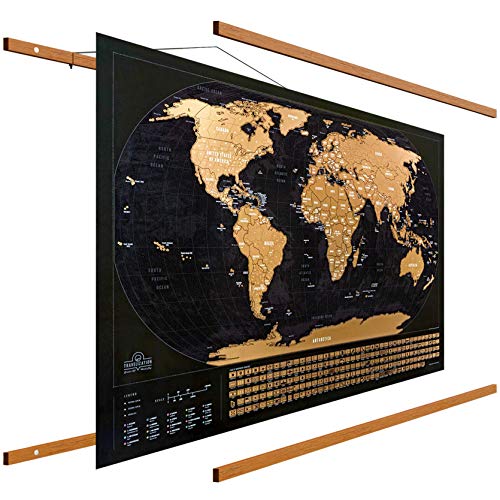 XL Scratch Off Map of the World with Frame - 36 x 24 - Easy to Frame Travel World Map + Wood Hanger designed for Travelers