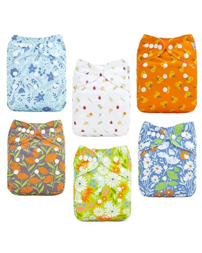 ALVABABY Baby Cloth Diapers 6 Pack with 12 Inserts Cloth Diaper Covers Adjustable Washable Reusable for Baby Girls and Boys 6DM120A