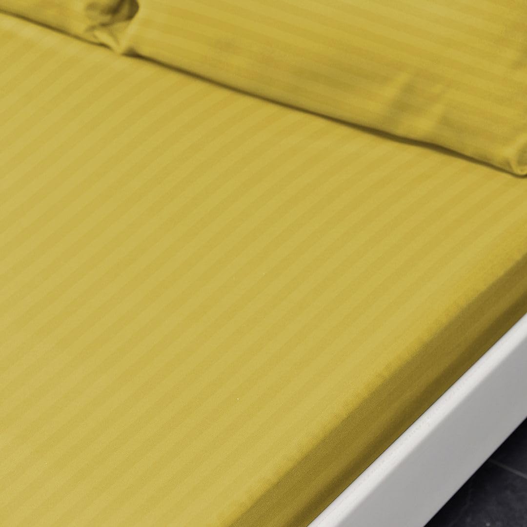 John Aird Striped Microfibre Plain Fitted Sheet (Single, Yellow)