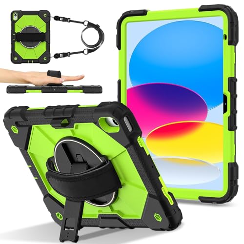 Coque silicone PC iPad 2025 rotative 360 degrés jaune vert robuste