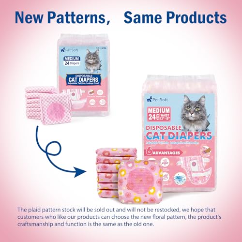Image of Pet Soft Disposable Cat Diapers for Female & Male Cats, Puppy Doggie Diapers for Female Dogs with Adjustable Foam Tail Hole, 24pcs Medium