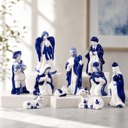 Blue and White 10-Piece Nativity
