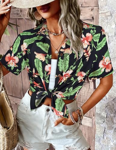 LILYCHIC Womens Tropical Floral Hawaiian Shirts Button Down Short Sleeve Summer Tops Vacation Beach Hawaii Outfits — view 2