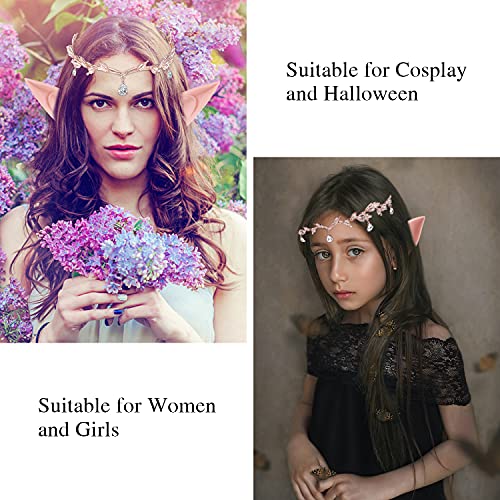 Didder 2 Pairs Elf Ears & Rhinestone Leaf Tiara Set, Fairy Ears Crown Headband Wedding Tiaras For Women Elf Ears Cosplay Accessories Fairy Costume For Women Halloween Elven Vampire #TOP3