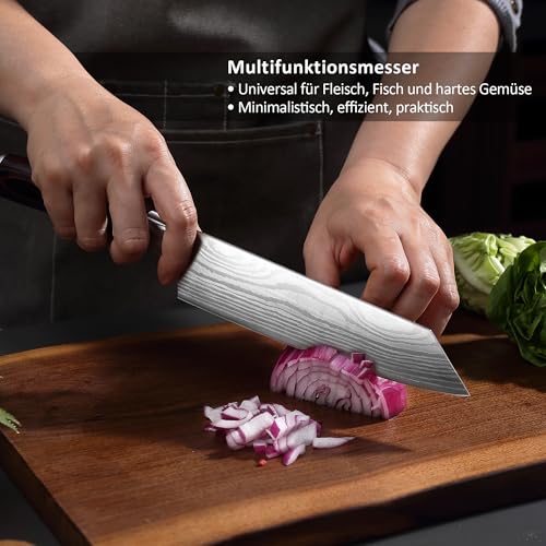 PAUDIN Santokumesser 20 cm, Japanisches Kochmesser Kiritsuke, Scharfes Küchenmesser aus Hochkohlenstoff Edelstahl, Ergonomischer Griff, Perfekt für Fleisch, Fisch & Gemüse