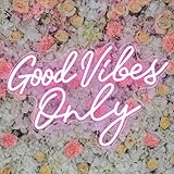 Good Vibes Only Neon Sign, Good Vibes LED Neon Light Signs for Wall Party Decor Pink Light up Sign Lamp Decor Bedroom Club Bar Salon Art Decoratioon Gift for Birthday Bridal Shower USB Powered(16.5'*10.5')