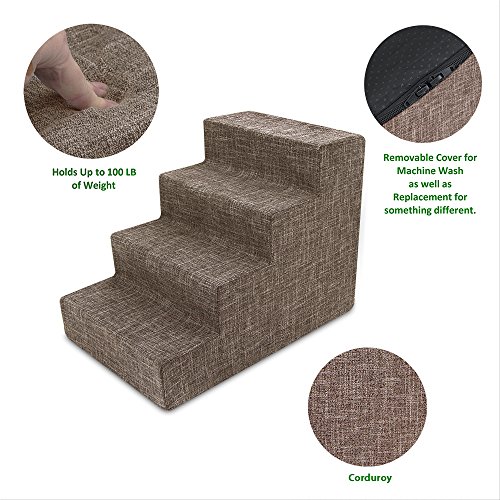 Image of USA Made Pet Steps /Stairs with CertiPUR-US Certified Foam for Dogs & Cats by Best Pet Supplies - Brown Linen, 4-Step (H: 18 inch) (ST250C-M)