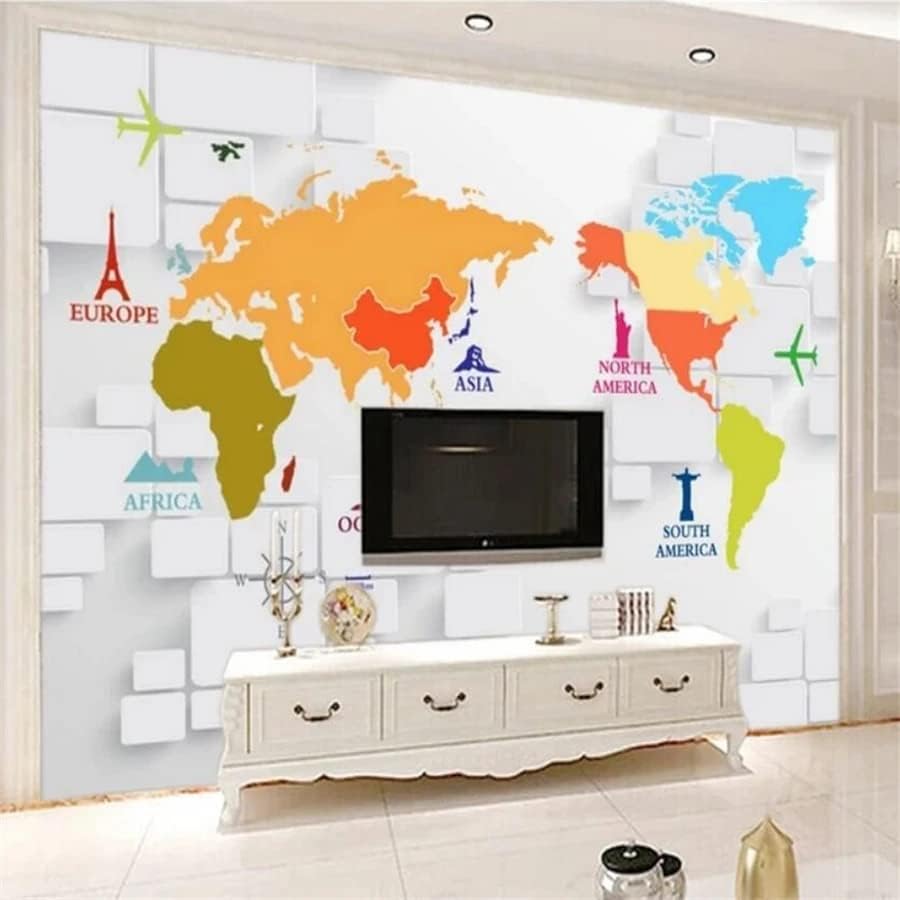Miniatura 2 de Murales de pared de tamaño personalizado, mural 3D, mapa del mundo, caricaturas, removibles, autoadhesivos, papel tapiz fotográfico grande