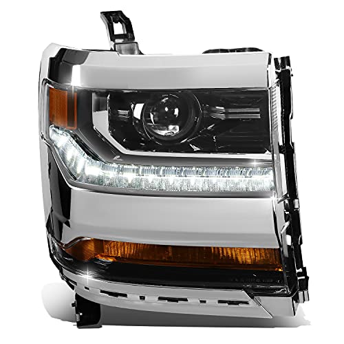 DNA Motoring OEM-HL-0112-L Black Housing Amber Reflector Headlight Lamp Compatible with 16-19 Chevy Silverado 1500 (Passenger Side) Fit Models with HID Headlights Only