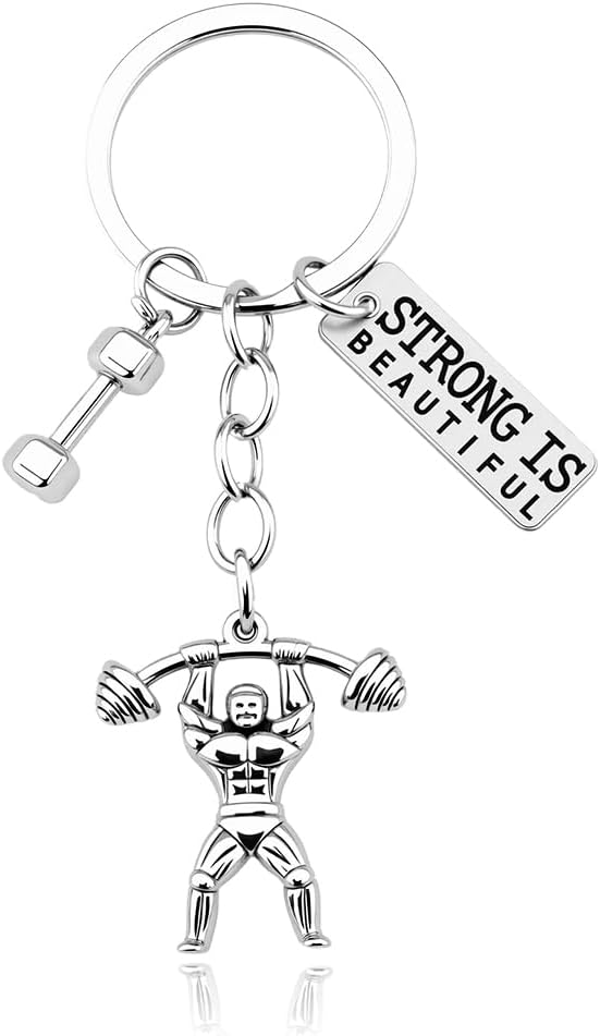 Positive Fitness Keychain for Women Men Gymnast Powerlifting Exercise Gift Stainless Steel Weightlifter Dumbbell Gym Keyring for Gym Lovers Workout Gifts Fitness Enthusiast Bag Accessory