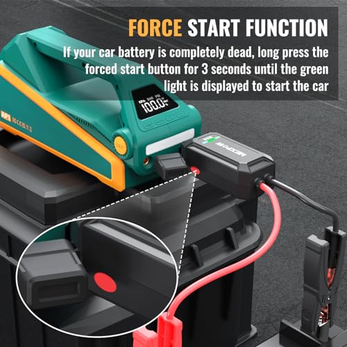 NEXPOW AP1 Jump Starter with Air Compressor, 4000A Car Battery Booster Pack with 150PSI Digital Tire Inflator, 12V Auto Jump Box (All Gas/10L Diesel Engine) with PD60W Quick Charge Port, LCD Display 5 NEXPOW AP1 Jump Starter with Air Compressor, 4000A Car Battery Booster Pack with 150PSI Digital Tire Inflator, 12V Auto Jump Box (All Gas/10L Diesel Engine) with PD60W Quick Charge Port, LCD Display - Image 4