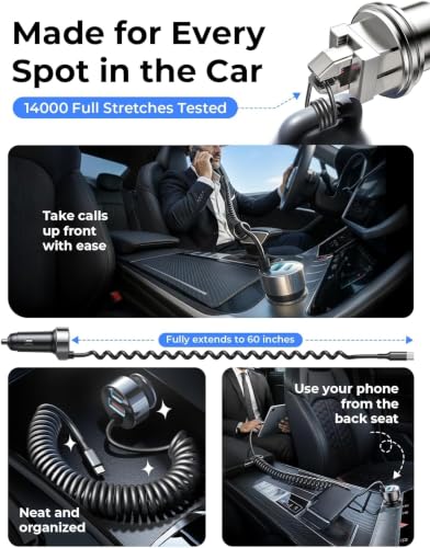 LISEN 90W Coiled Cable Car Charger