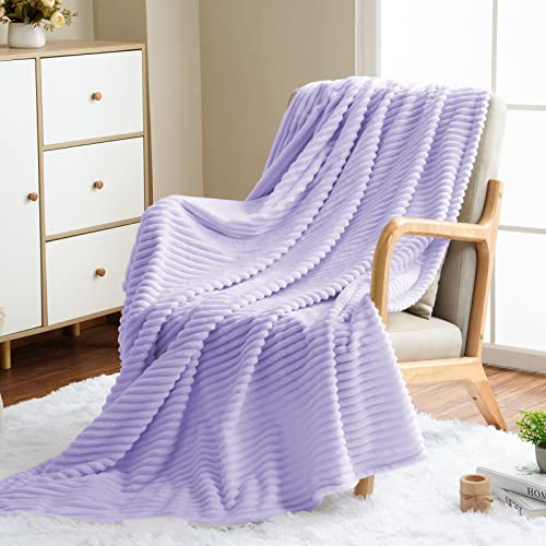 Vessia Flannel Fleece Throw Blanket For Couch,Sofa,Bed, 300Gsm Striped Lavender Blanket Throw For Adults And Kids, Super Soft Warm Cozy Lightweight Ribbed Lilac Throw For All-Season(Light Purple) #TOP21