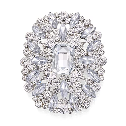 Image of BriLove Women's Stunning Emerald Cut Square Crystal Rhinestone Marquise Cluster Brooch Pin for Wedding Party Prom