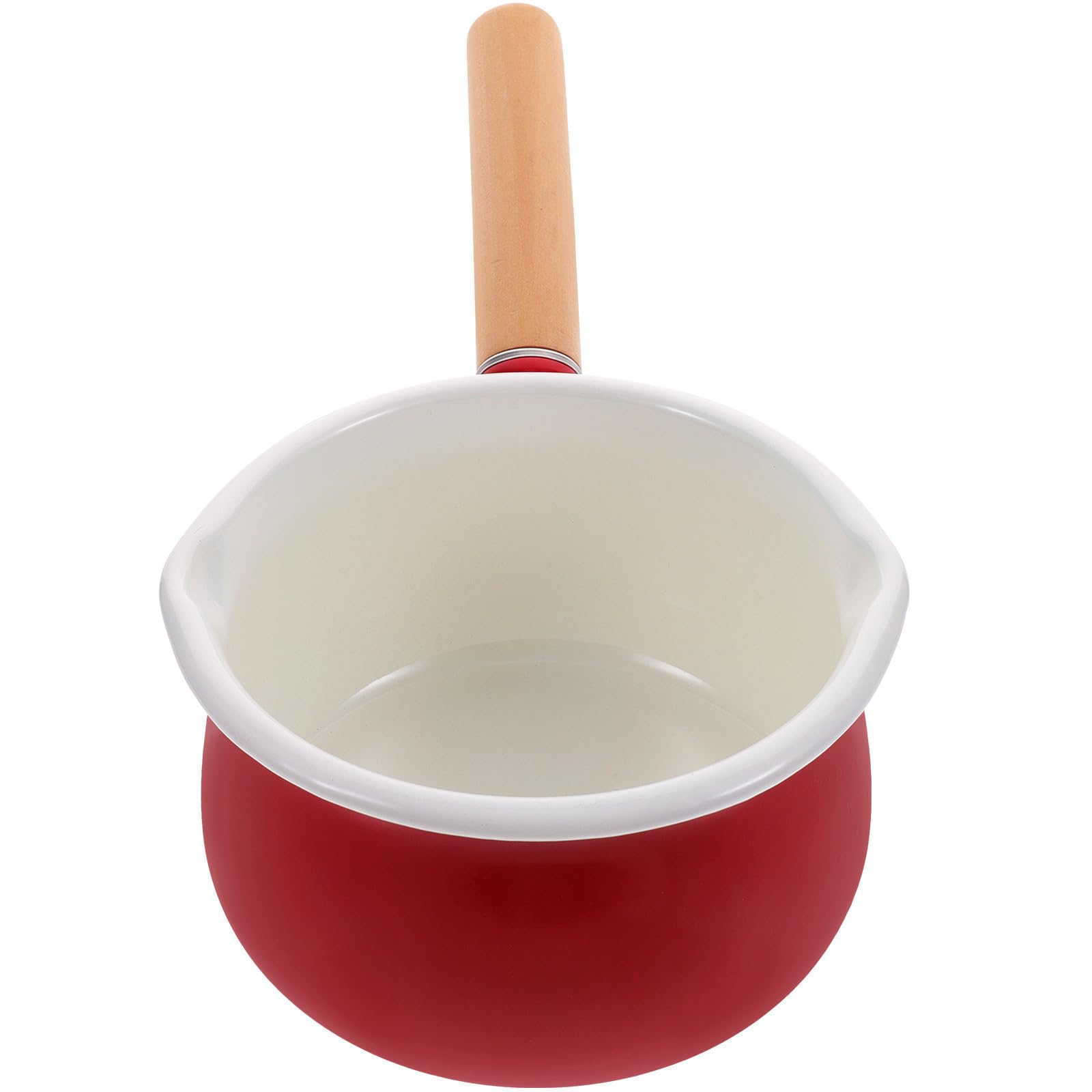 Artibetter Pentolino per Riscaldare Latte e Zuppe Manico in Legno Smaltato Rosso Antiaderente e Resistente alla Ruggine