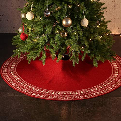 vctops 48 inch Knitted Christmas Tree Skirt, Vintage Snowflake Tree Skirt for Christmas Decorations Holiday Luxury Thick Tree Xmas Ornaments (Red,Diameter 48\") - Thumbnail 2