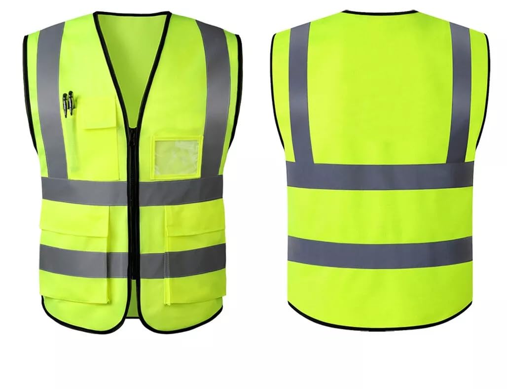 BeiLiDa Reflective Safety Vest for Men, High Visibility Construction Work Vest with Pockets, Outdoor Security Vest for Cycling (Green, 3X-Large)