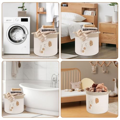 Aufbewahrungskorb Wickeltisch Korb Kinderzimmer Aufbewahrung Körbe mit Griffen, Aufbewahrungskorb Kinder aus Baumwolle für Babyzimmer Spielzeug-Organizer, Regal Bad Organizer