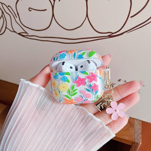 Image of MINSCOSE for AirPods 4 Clear Case,Cute Colorful Flowers Pattern Design with Girly Floral Keychain,Soft Silicone Protective Shockproof Cover with Cleaner Kit for Girls Women-Colorful