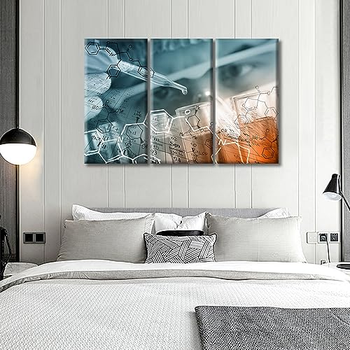 Image of TUMOVO 3 Panels Scientist and Test Tubes Laboratory Concept Paintings for Wall Decorations Scientists and Scientific Experiments Wall Painting Art Prints and Posters Framed Ready to Hang (36 inch Wx24 H)