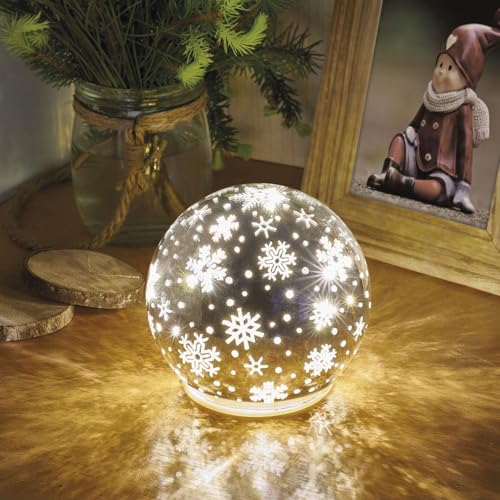 EMOS LED Tischdekoration in Kugelform mit Wintermotiv Schneeflocken,...