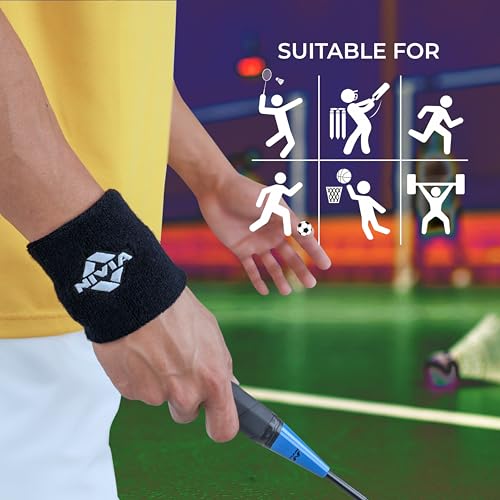 Image of Nivia Sweatband for Men & Women, Wristbands for Tennis, Basketball, Running, Sweat Band for Gym & Athletes (Small, Black)