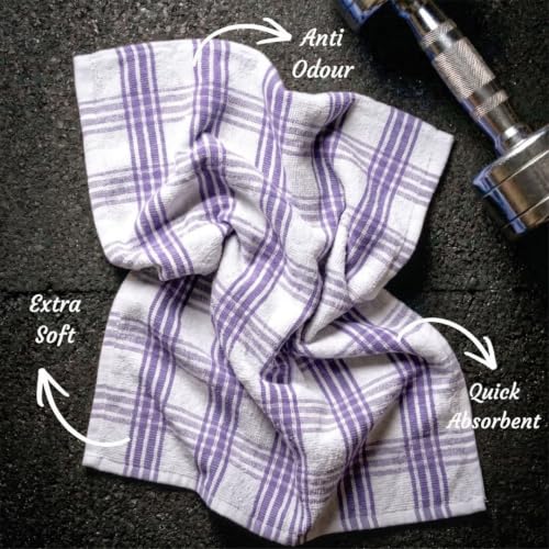 Image of Athom Living Premium Hand Towels- Cotton, 400 GSM, Ultra Soft, Quick Dry, Highly Absorbent | for Hand, Kitchen and Gym | 60 * 40 cm, Pack of 4 (Lavener & Green Strips)