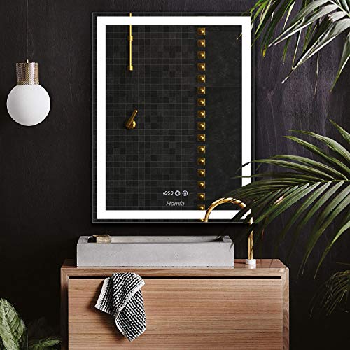 Homfa 60x80cm Bathroom Mirror Wall Mounted Illuminated Mirror LED Makeup Mirror Cosmetic Mirror with Anti-fog Demister, Touch Sensor Switch, 10X Magnifier, Memory Function, 3 Dimmable Modes