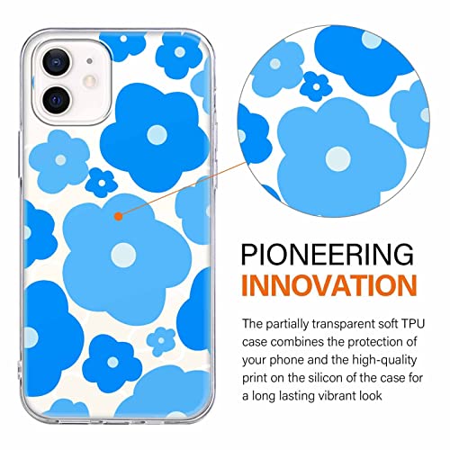 Rumdey 2 Pack Pretty Flowers For Iphone 11 6.1" Phone Case, Floral Aesthetic Cute Print Cases Soft Silicone Slim Tpu Funda Shockproof Protective Cover For Women Girls-Pink & Blue #TOP2