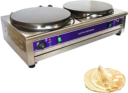 Máquina eléctrica comercial para crepas, máquina de panqueques de doble cabeza, 15.7 in, plancha antiadherente con control de temperatura para