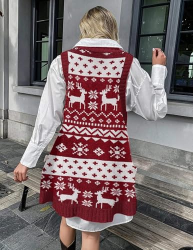 Image of Zeagoo Womens Sweater Vest Dress Pattern Knitted Pullovers Sweaters V Neck Tank Sweater Dress with Pockets