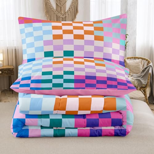 Image of Tailor Shop Plaid Comforter Sets Twin Bedding Set Women Men Checkerboard Grid Bedding Boys Girls Checkered Geometric Room Decor with 1 Pillowcases