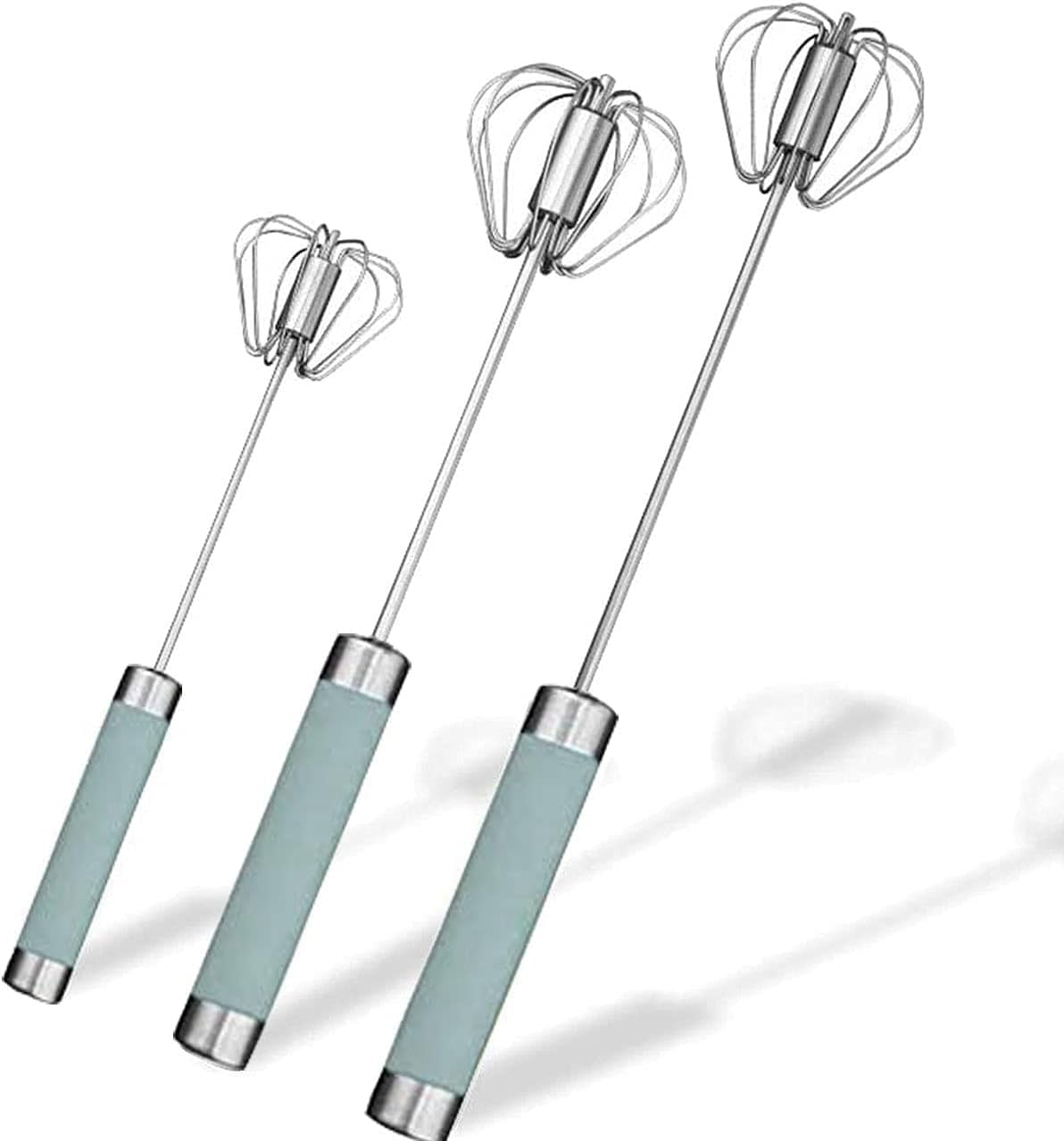 Stainless Steel Semi-automatic Egg Whisk - 3PCS Hand Push Rotary Whisk Blender (Blue)
