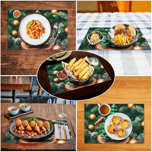 Set de table Noël vert imprimé sapin lavable antidérapant x4 - 6