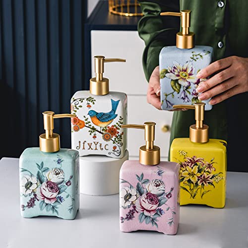 Wayuto 12 Oz Vintage Soap Dispenser Ice Crack Ceramic Liquid Soap Dispenser Lotion Pump Bottle For Kitchen Countertop Bathroom Decorative Antique Floral Porcelain Hand Soap Dispenser Blue Peony #TOP2