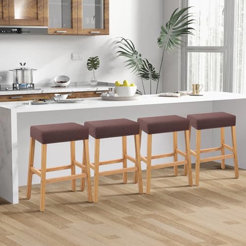 Image of YISUN Stool Covers Rectangle - 4 Pack Stretch Waterproof Saddle Seat Cover Counter Bar Stools Bar Chairs Covers Kitchen Island Chairs Cushion Protector
