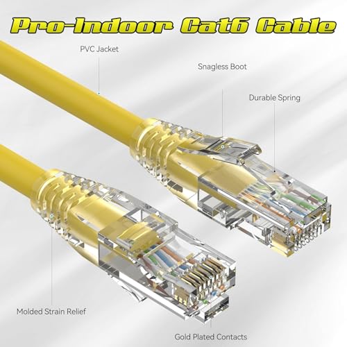 Image of 7ft 10 Pack LAN Patch Cable 24 AWG Cat6 RJ45 Ethernet Network Cord | High Speed Server & Office Networking | Yellow Patch Lead - Durable & Flexible
