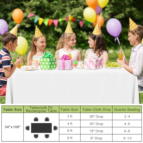 Smiry Disposable Table Cloth - 6 Pack, 54 x 108 Inch Waterproof Rectangle Tablecloths for Parties, Decorative Plastic Table Cover, Leakproof & Sturdy, White - Image 7