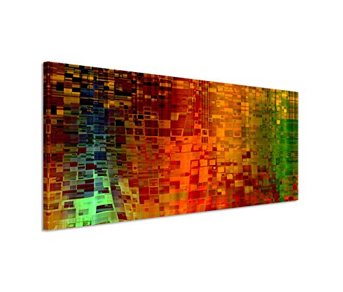 150x50cm Leinwandbild auf Keilrahmen Kunst Hintergrund abstrakt Pixel rot grün gelb Wandbild auf Leinwand als Panorama