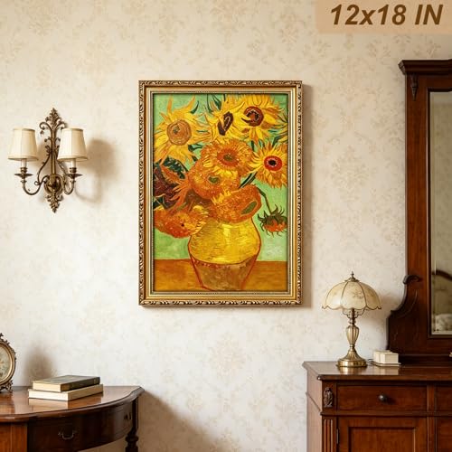 Image of FJXMFRAME 12x18 Frame Gold 18x12 Picture Frame Vintage Wood | Shatter-resistant Plexiglass, Wall Hanging