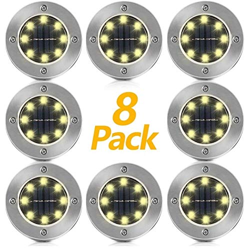 XiuLi Solar Ground Lights, Upgraded Outdoor Garden Waterproof Bright in-Ground Lights for Lawn Pathway Yard Driveway, Producing More Light with 8 LED (Warm White) (Color : Warm Light, Size : 8)