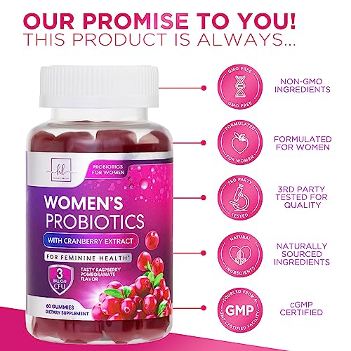 Probiotics For Women Gummies With Cranberry - 3 Billion Cfu Guaranteed & 6 Vegan Strains For Women's Digestive, Vaginal & Immune Support, Womens Probiotic Gummy, Shelf Stable, No Gluten - 60 Gummies #TOP3