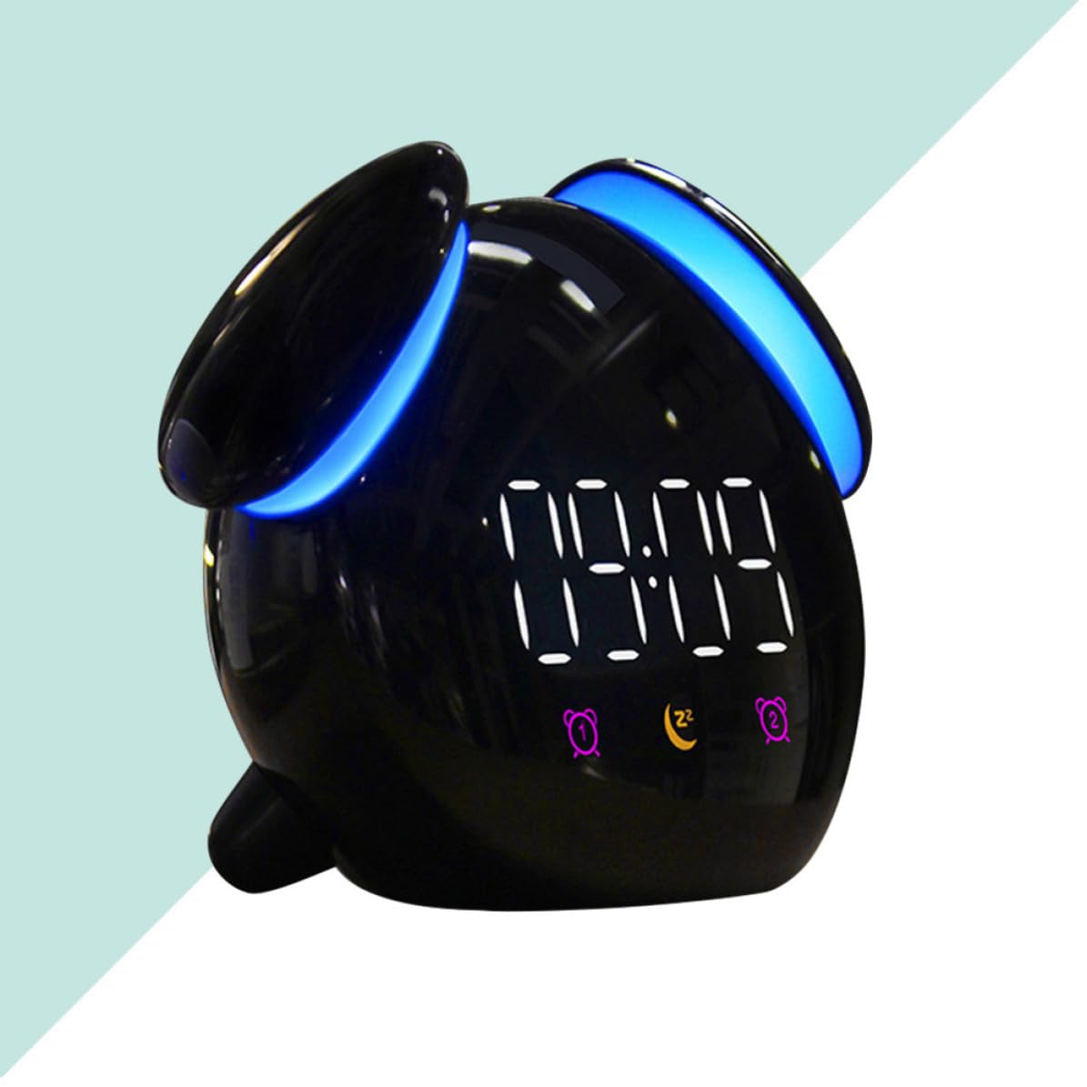 Reloj Despertador Forma de Hongo Negro Función de Luz Nocturna y Movimiento Casi Silencioso, Adecuado para Mesita de Noche y Decoración
